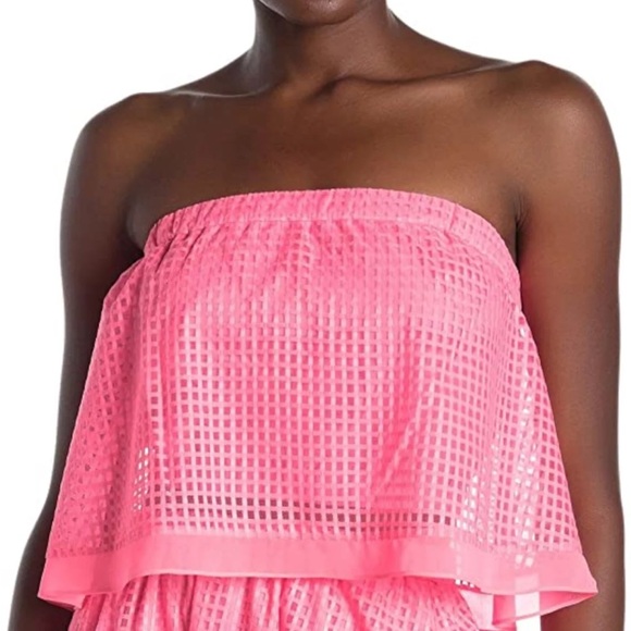Mesh Bandeau Crop Top Neon Flamingo Pink - Picture 7 of 7
